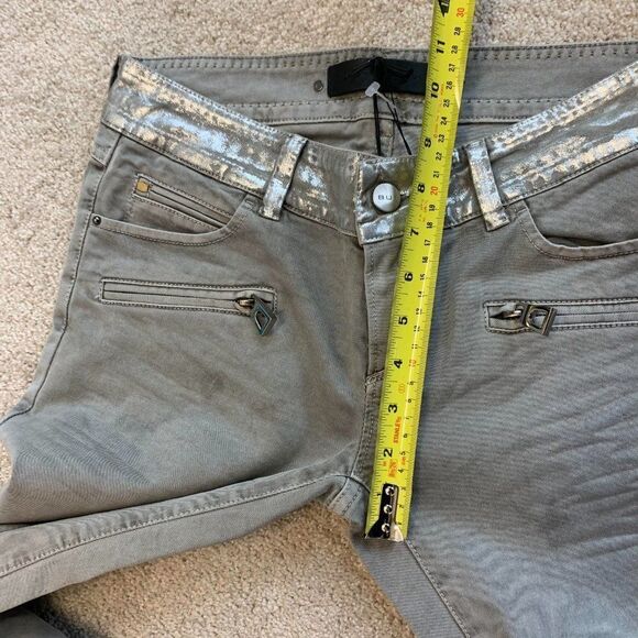 BARBARA Bui NWT Gray Silver Metallic Waist Skinny jeans stretchy slim fit Sz 28 - Picture 10 of 12